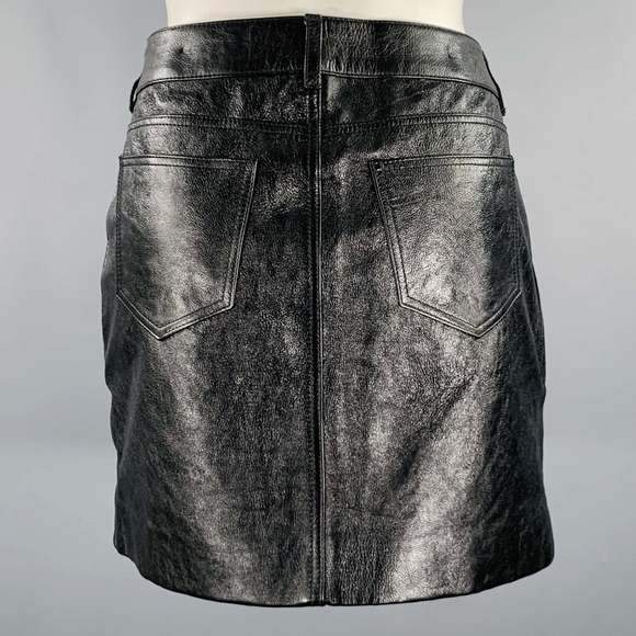 SAINT LAURENT Black Calfskin Leather Mini Skirt - Picture 3 of 7